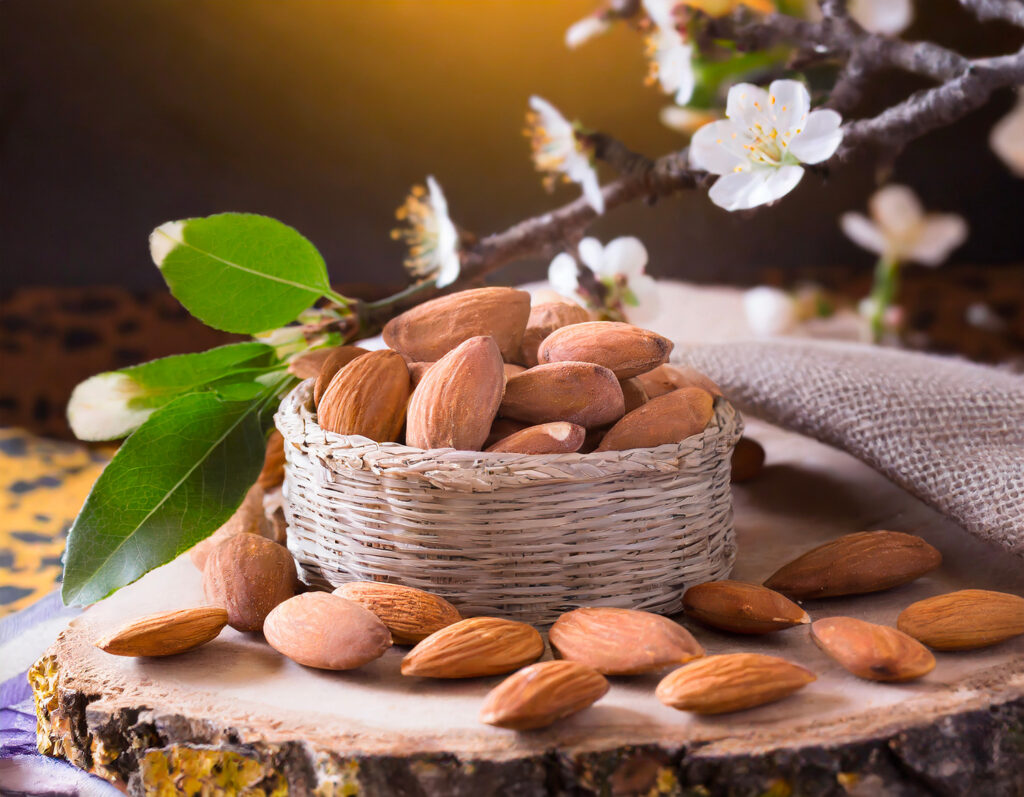 Amandes à leurs états naturels.