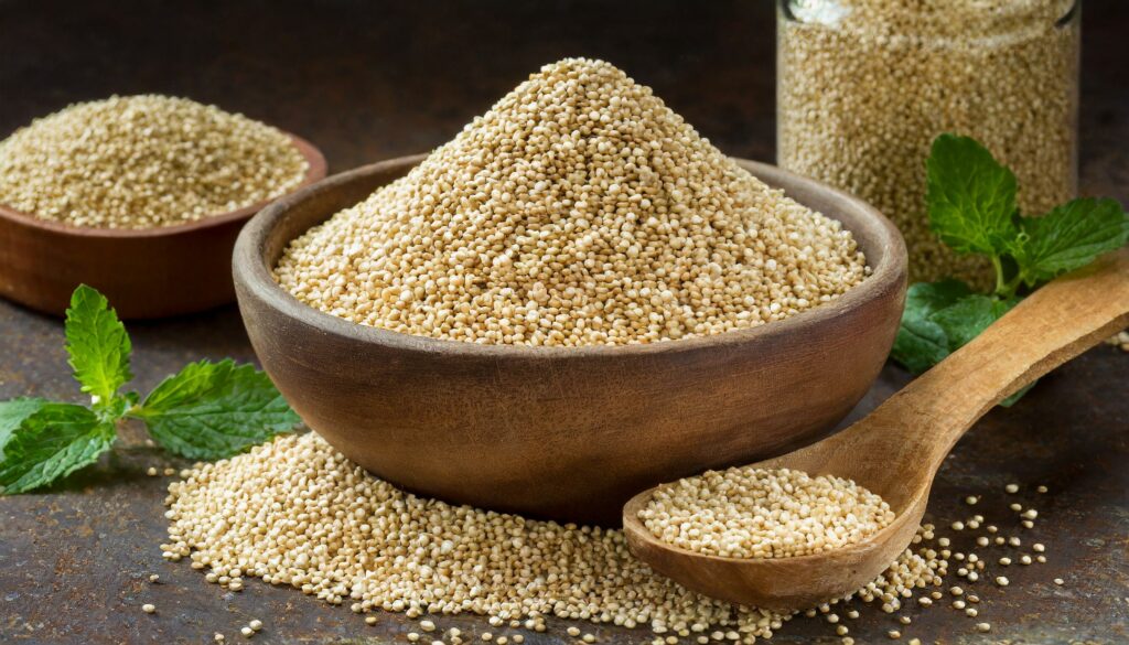 Le quinoa dans différents pots ne présentant ni de lactose et ni de gluten
