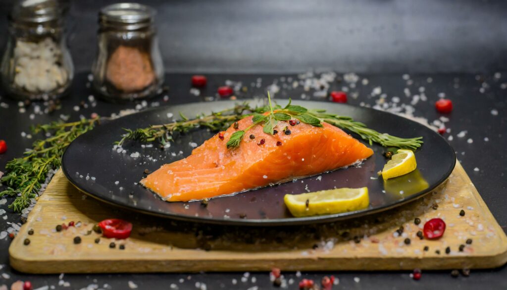 Plat cuisiné de saumon sur une assiette