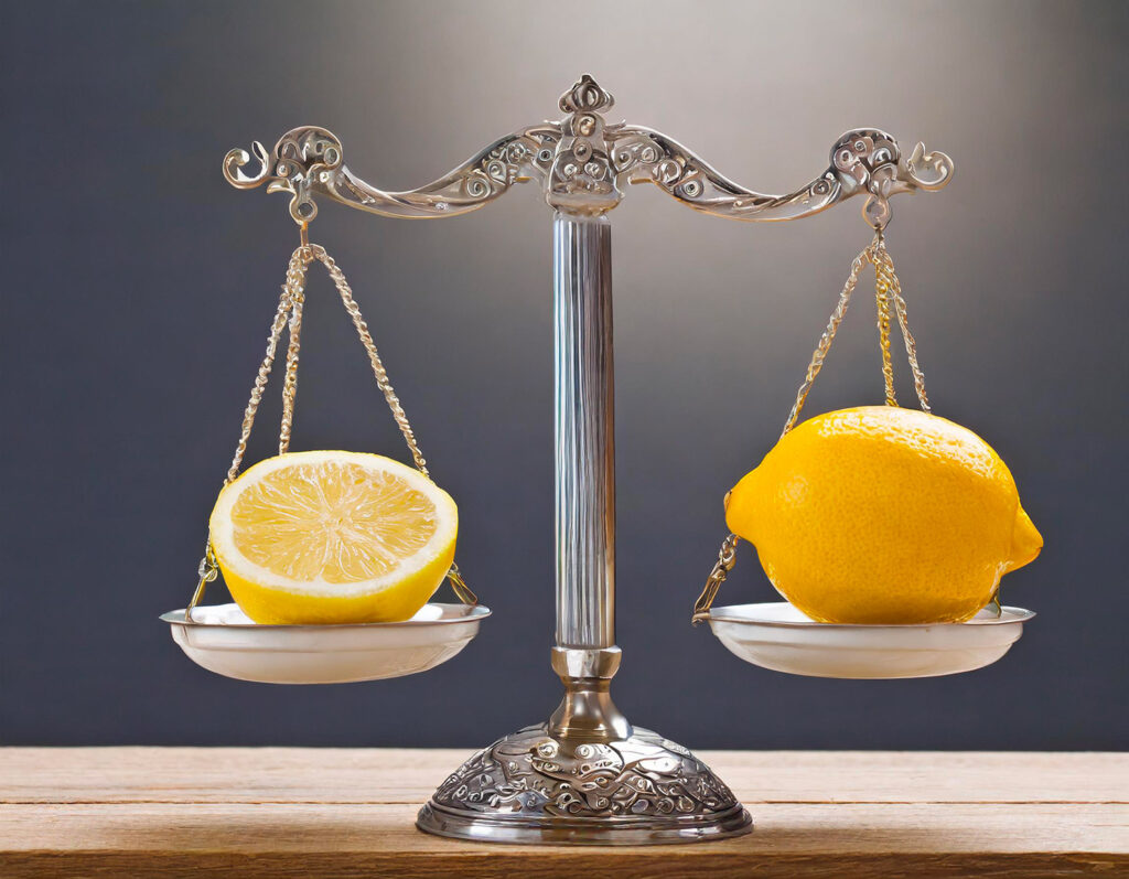 Balance ancienne avec deux citron pour représenter l'équilibre acide/base